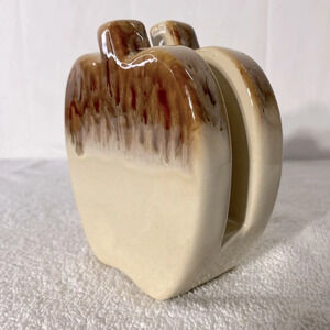 Vintage Pottery Art Ceramic Tan Brown Apple  Shaped Napkin Holder